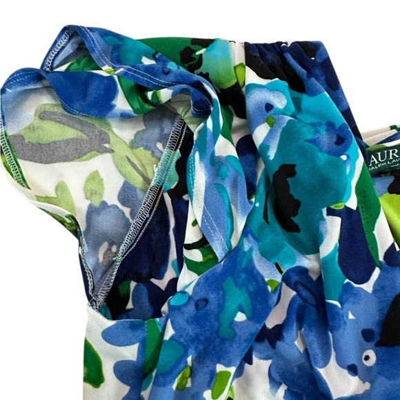 Lauren Ralph Lauren Cannes Blue Floral Flutter Sleeve Matte Jersey Dress Sz 14W - Picture 13 of 17